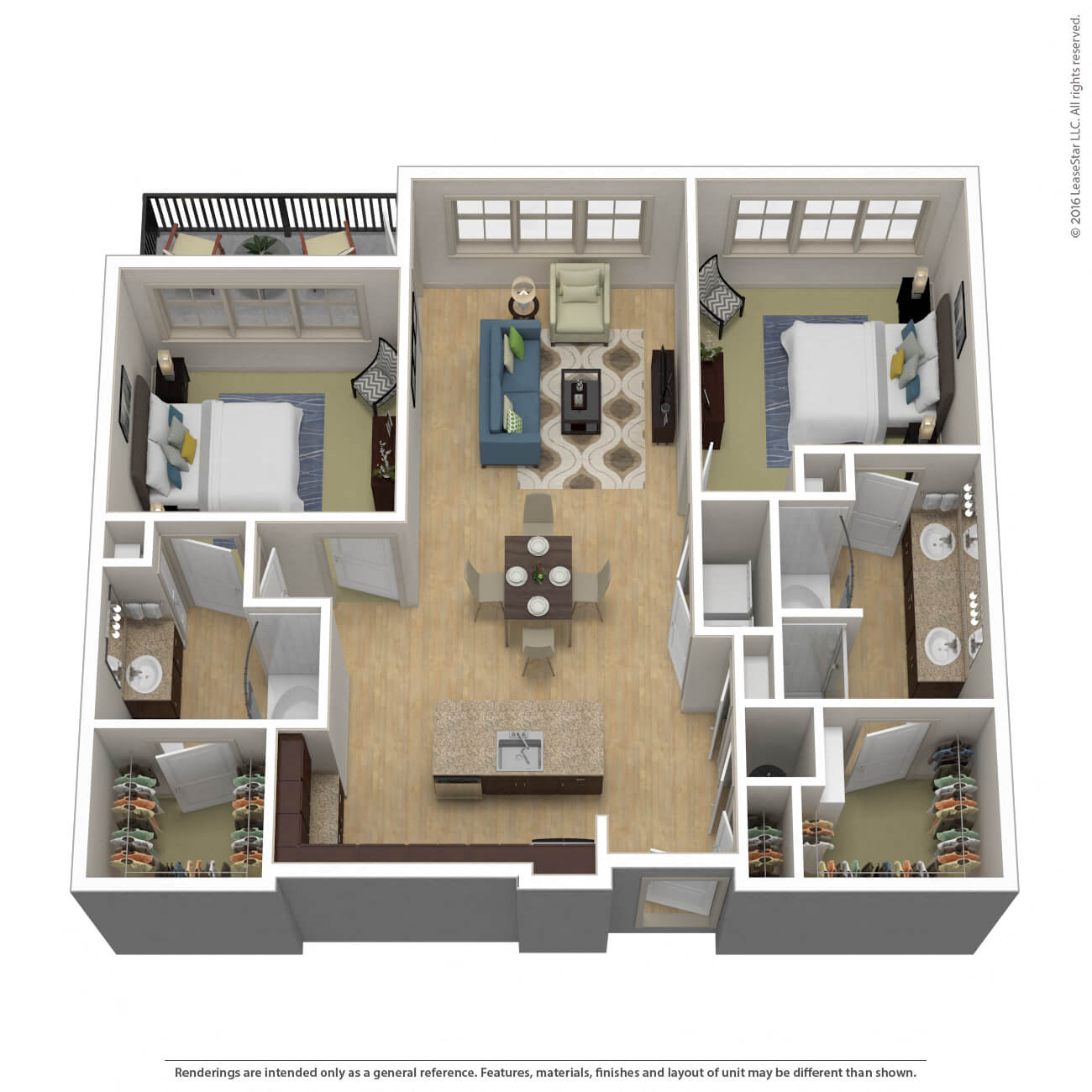 Floor plan for 2 beds, 2 baths, 1235 sqft